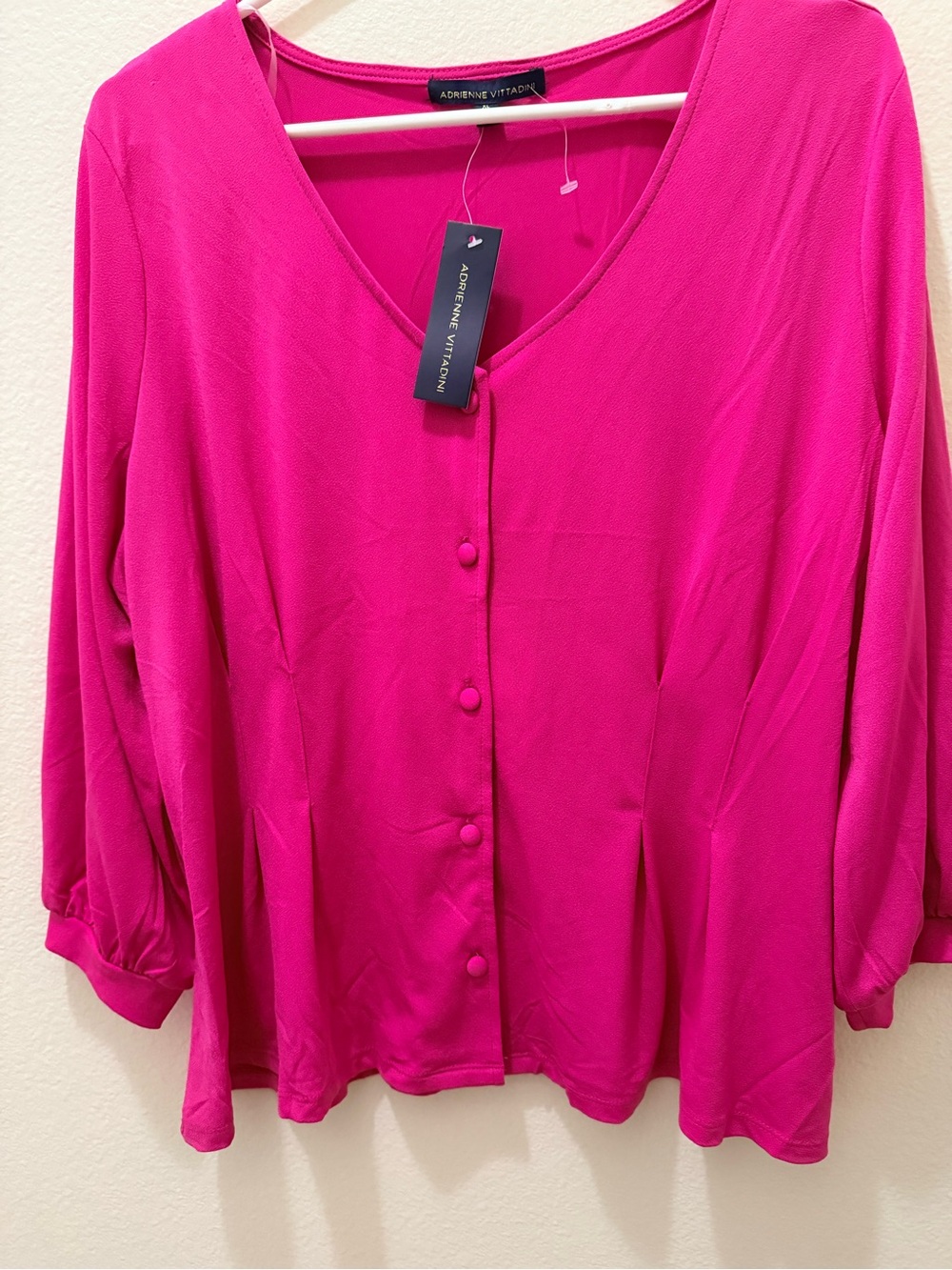 Adrienne Vittadini Bright Fuchsia Button-Front V-Neck Blouse - Picture 8 of 8